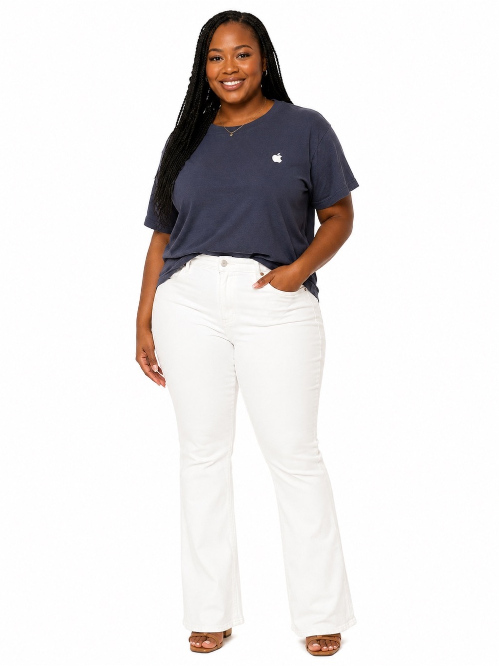 Apple Logo Crew Neck T-Shirt – Navy Blue – Size Large